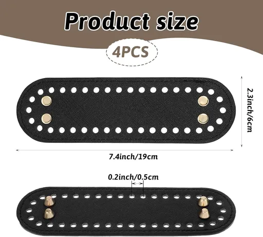 4 Pcs Black Purse Bottom for Crochet Bag Base Pu Leather Bag Bottom Base Leather Long Oval Purse Bottoms Making Supplies with Holes for DIY Crochet Bags Shoulder Bags Craft Making (Black)