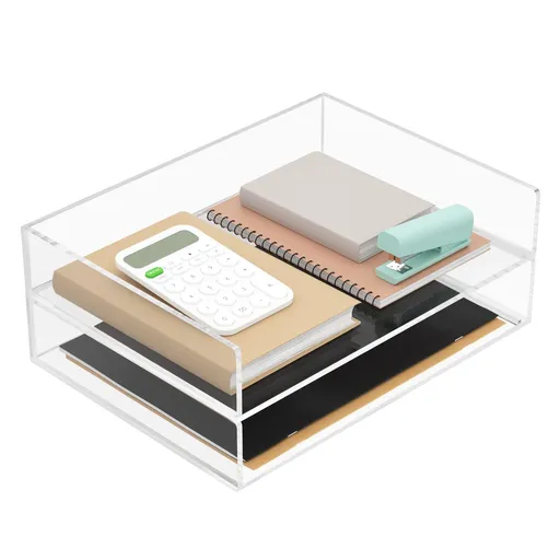 Acrylic Letter Tray Paper Organizer Tray Acrylic Desk Organizer Clear File Organizer Pull-Out 2 Pack 2 Tier, Stackable Paper
