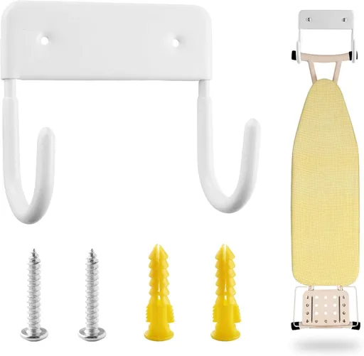 Ironing board holder - Ironing board hanging system - Hook for ironing board - Wall-mounted ironing board holder - Ironing board organizer - Hook - Storage hooks - wall hooks - tool hooks - for laundry rooms, garages and storage rooms - 12*11*6 cm -