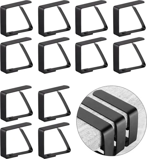 Tablecloth Clips - 12 Pieces - Tablecloth Clips - Table Linen Clips - Small Clips - Adjustable Tablecloth Holders - Table Accessories - Garden Items - Tablecloth Securing - For Thick Tables - For Thick Garden Tables - Stainless Steel - 5 x 4 Cm