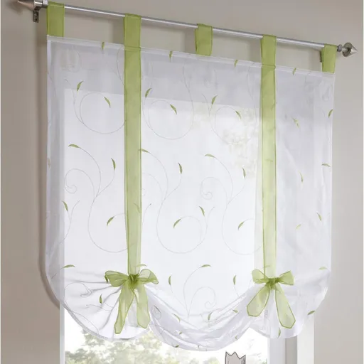 Top Rod Pocket Window Shades Kitchen Small Curtain Tie Up Adjustable Balloon Roman Tieback Drape for Cafe, （2pcs）