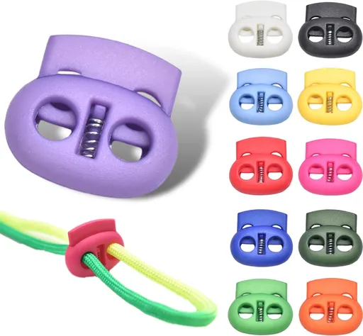 CooBigo Plastic Cord Locks for Drawstrings Double Hole Spring Stopper Fastener Slider Toggles End