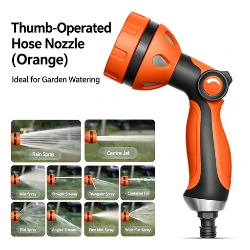 Thumb Control Shower Spray Gun Orange | Halloween Handy Orange Gift | Thumb-Operated Water Nozzle Convenient for Garden Watering