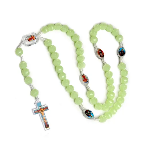 Victorian Gothic Crossed Rosary Necklace With Chain Charm Handmade Rose Flower 10mm Beaded Luminous Necklace