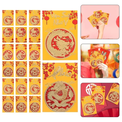 Festive Dragon Envelopes Chinese New Year Red Packets Multi Paper 30Pcs