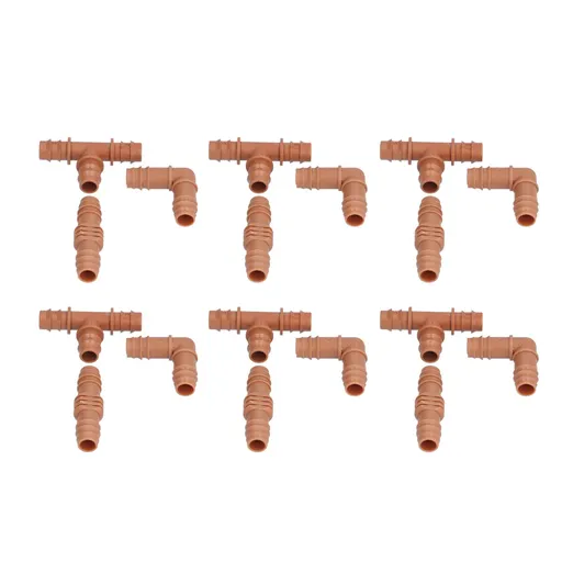 18Pcs Irrigation Fittings Kit Brown Water Barbed Coupling Connecter for 16mm Pipes