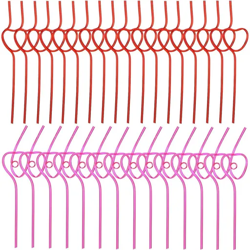 40 Pieces Valentines Plastic Straws Heart Shaped Drinking Straws Decorative Heart Straws for Valentine's Day Wedding Party Supplies, Red and Pink