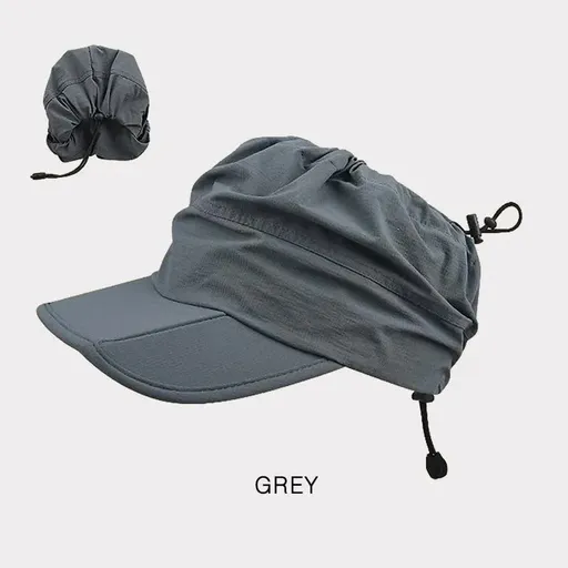 Grey Foldable Quick-Dry Summer Sports Visor Hat UPF 50+ Adjustable Outdoor Sun Cap