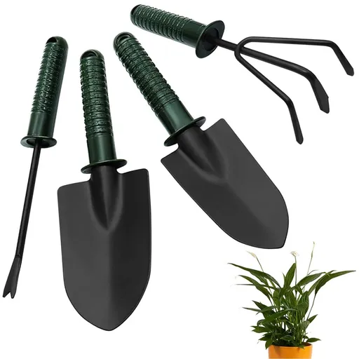 4pcs Garden Tools of Iron Hand Shovel Transplant Shovel Incubator Hand Rake and Drafter Non-Slip Handle