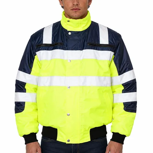 3-in-1 Hi Vis Safety Bomber Jacket Waterproof Reflective Quilted - Yellow/Navy