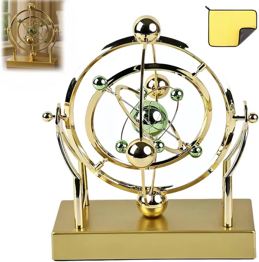 Celestial Orbit Perpetual Motion Pendulum, Kinetic Art Desk Decor 3D Space,Battery Powered Perpetual Motion Machine, Kinetic Art Desk Decor Science, Magnetic Balance Model for Home Or Office (Gold)