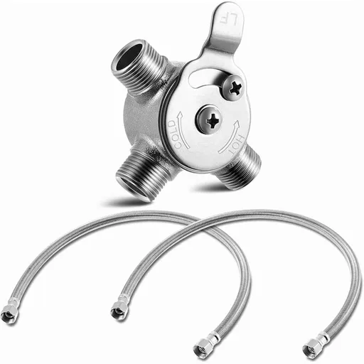3/8" Manual Mixing Valve Hot Cold Water Temperature Mixer Thermostatic Mixing Val,with 2 Braided Faucet Connector