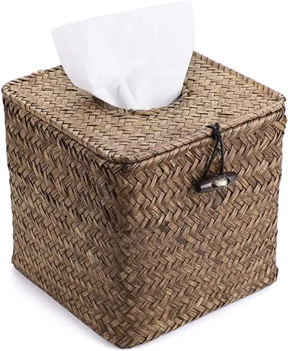 Tissue Box Square Tissue Holder Seagrass Tissue Box Cover Woven Tissue Box Holder Decorative Tissue Cover for Bathroom Tissue Box