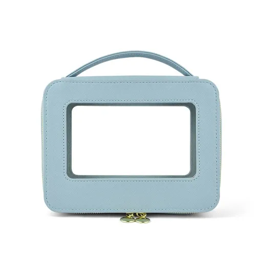 Large Capacity PU Makeup Bag with Window Light blue