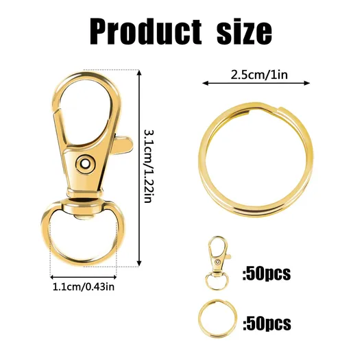 100PCS Gold Swivel Clasps Lanyard Snap Hooks with Key Rings, Key Chain Clip Hooks Lobster Claw Clasps for Keychains DIY Crafts