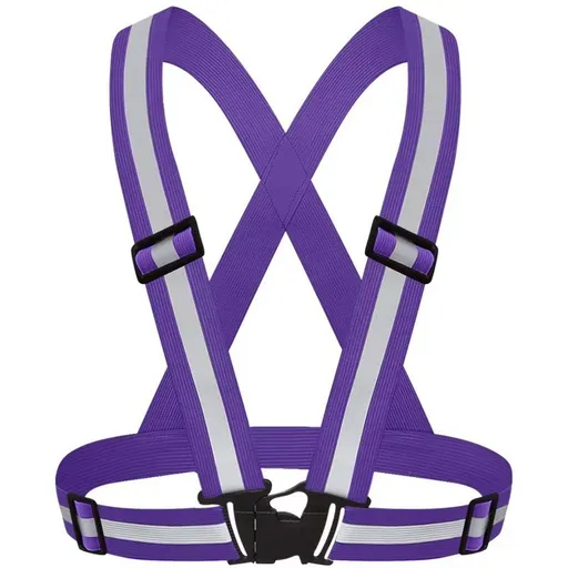 Purple Adjustable Reflective Safety Vest - High Visibility Elastic Straps for Night Running, Cycling & Construction, Lightweight Polyester Reflective Harness for Adults
