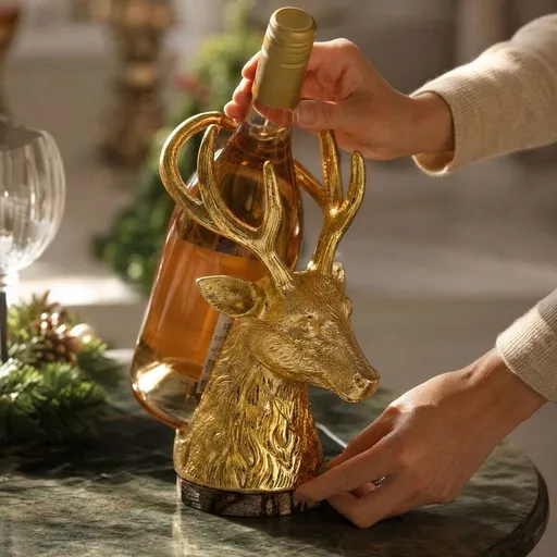 Christmas Reindeer Wine Bottle Holder Decorative Tabletop Stand Holiday Bottle Rack for Wine Champagne Dining Table Bar Counter Home Party Decor 10 inch