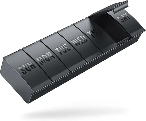 Pill Organizer Large, Weekly Medicine Organizers, 7 Day Pills Box Case Travel for Big Vitamin Supplements Fish Oil, Black -