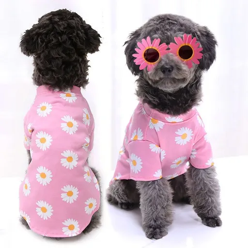Pet Clothing Two Legged Clothes Cartoon Duck Style Pink Chrysanthemum T-Shirt M (suitable for 2.50 kg-3.50 kg