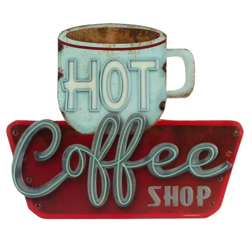 Hot Coffee Shop Embossed Metal Sign - Vintage Diner Coffee Sign for Kitchen, Office Coffee Shop Wall DecorationLuminous Signs
