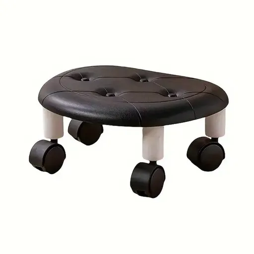 Imitation Leather Low Stool with Wheels Modern Bedroom Living Room Plastic Bench - Black