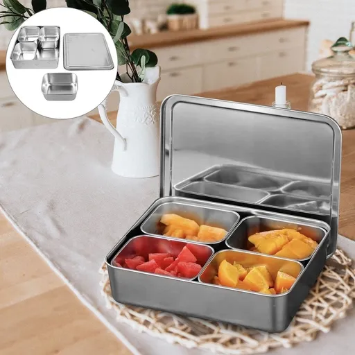 Multi Spice Containers Condiment Station Rectangular Stainless Steel Multiple Compartments Food Preservation Catering Equipment
