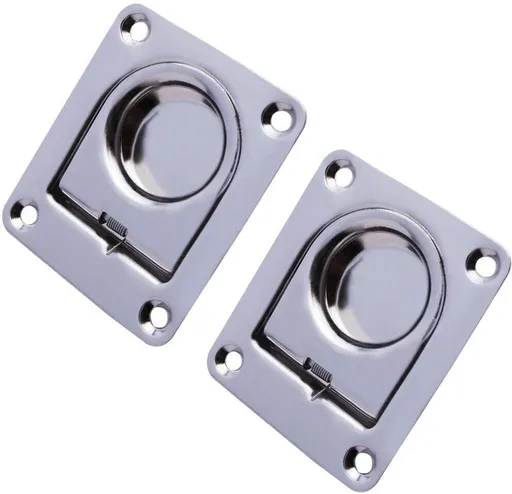 Stainless Steel Rectangular Recessed Hatch Pull Flush Mount Ring Latch Lift Handle Marine Boat (2 PCs) 65x56mm