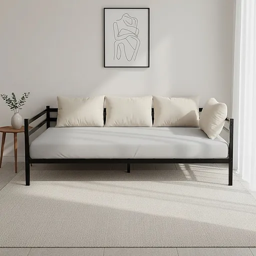 Single Daybed Metal Frame Sofa Premium Black Day Bed Steel Support