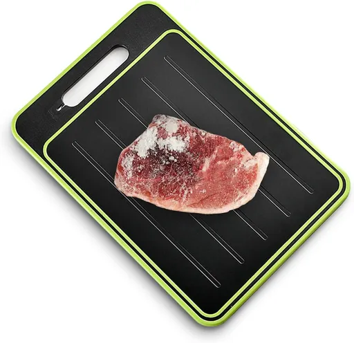 2 in 1 Defrosting Tray, Defrost Cutting Board with Knife Sharpener, Thawing Tray for Frozen Meat, Double Sided Sharpener