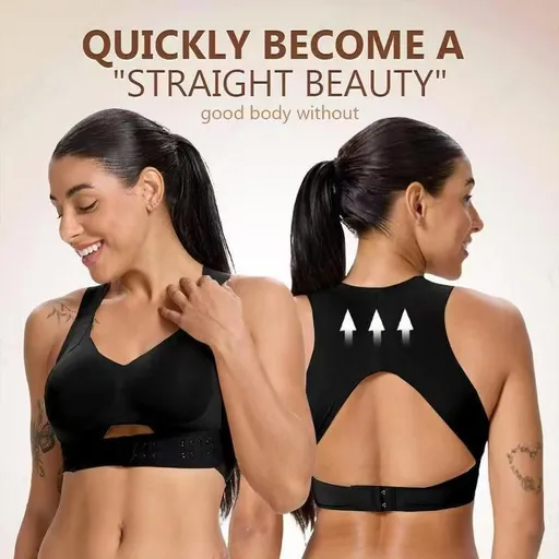 S Size Black Wireless Posture Support Sports Full Coverage Bra for Women – High Elastic Seamless Fitness Underwear with Adjustable Front Closure, Wide Straps and Back Compression Design, Comfortable & Breathable Everyday