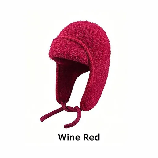 Women Sherpa Aviator Beanie - Warm Earflap Knit Hat Wine Red