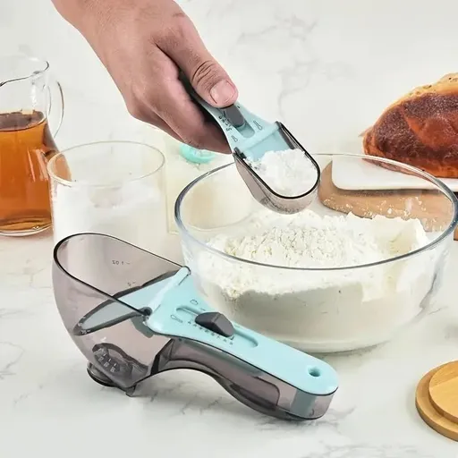 Adjustable Dual-Function Measuring Scoop Set For Baking, Dry Ingredients & Liquid Prep (Blue)