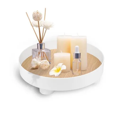 Decorative Trays Round White Storage Tray Organizer Storage Box Coffee Table Tray for Home Table Decor Gift for Women Mom Girls