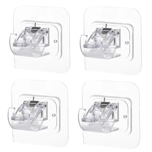 4Pcs No Drill Curtain Rod Brackets No Drilling Self Adhesive Curtain Rod Holder Hooks Nail Free Adjustable Curtain Rod Hooks