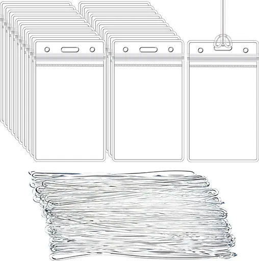 50x Badge Holder - Vertical PVC ID Badge Holders - 11x6.5cm - Name Badges - Card Badge - Transparent ID Card Holder - Name Badge Holder - Card Holder - Card Holders Name Badges - ID Card Holder - Seal - Waterproof Plastic ID Card Holder - With 50 Rin