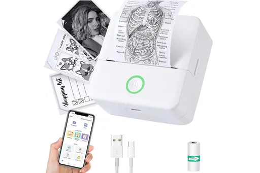 Thermal Mini Printer Mini Pocket Wireless Thermal Printer Bluetooth Photo Inkless Sticker Printer Compatible with iOS&Android - White