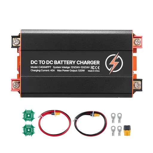 DC to DC Charger with MPPT, 520W, 40A On-Board Battery Charger, Solar Panel/Alternator Dual Input, Smart Multi-Stage Charging for LiFePO4 Lead-Acid Batteries, for RVs, Cars, Home Backup Power