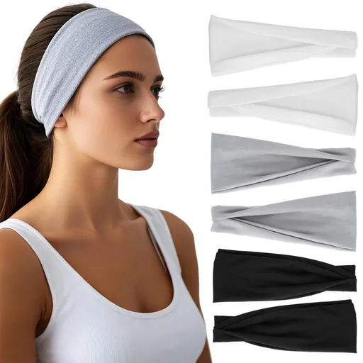6pcsVersatile Non-slip Headbands for Sports, Yoga, Daily Use and Skincare Routine (Heather Gray)