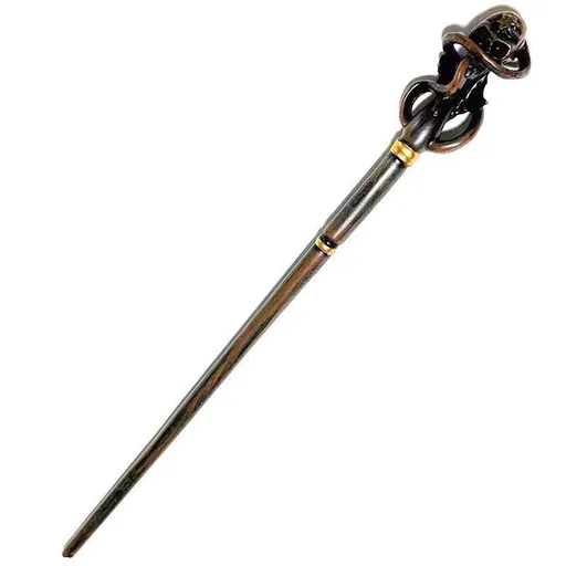 Skull Detail Resin Wizard Wand With Metal Inner Core, Horror Style Holiday Cosplay Prop, Style 30, Black Gold Stamping Ribbon Gift Box