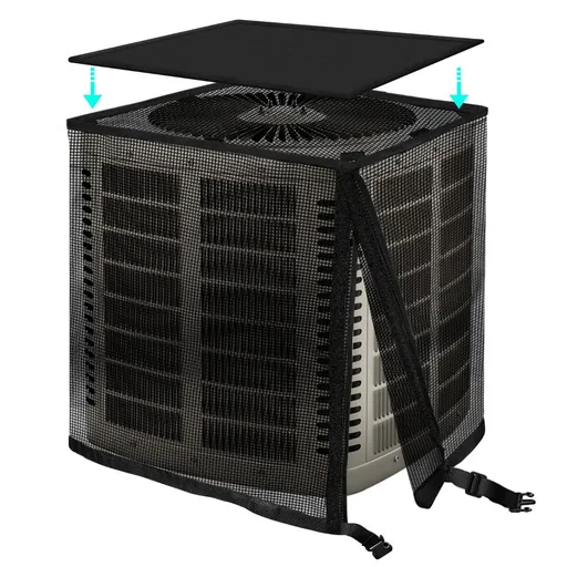 28.5*28.5*30in 2 in 1 Air Conditioner Cover for Outside, All Seasons Outdoor Air Conditioner Cover with Waterproof Top, Mesh AC Unit Cover Against Cottonwood, Leaves, Snow, Anti-UV - Black
