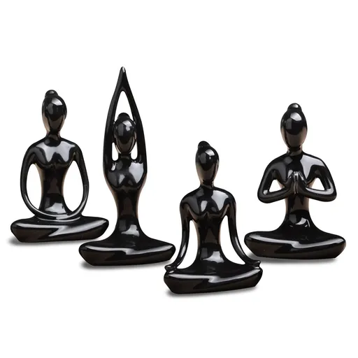 Lot of 4 Meditation Yoga Pose Statue Figurine Ceramic Yoga Figure Set Decor - Black which are beautiful and make a great home decor.