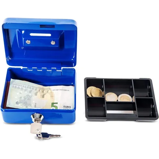Steel Cash Box Lockable Portable 12.5X9.5X6Cm Blue