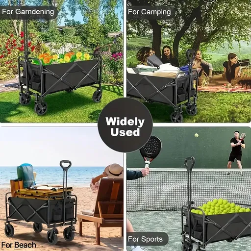 250KG Load Capacity 300L Large Capacity Heavy Duty Foldable Beach Car - All-Terrain Foldable Multi-Functional Handcart with Large Wheels, Side Pockets and Brakes - Durable Oxford Fabric and Stainless Steel Structure, Suitable for Camping, Garden, Spo