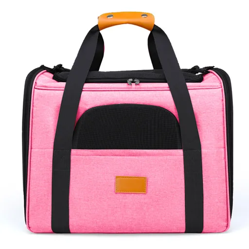 Foldable Soft-Sided Pet Carrier for Travel - Fits Cats & Small Dogs Under 6kg, with Removable Plush Bed & Shoulder Strap(pink)