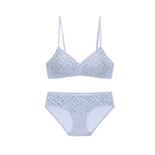 Seamless Women's Invisible Jelly Gel Fixed Cup Small Chest Gathering Soft Support Sexy Deep V Wireless Bra Set - Blue - S