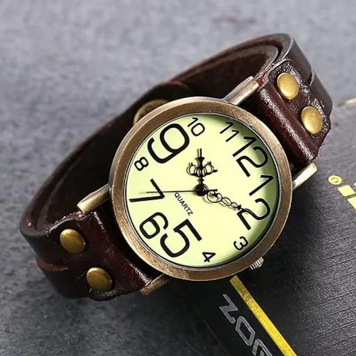 Ladies Unisex Vintage Large Arabic Markers Multi Layers Leather Wrap Cuff Bracelet Wrist Watch for Christmas