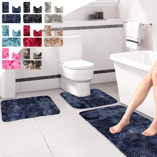 5Pc Bath Mats for Bathroom, Quick-Dry Bathroom Rugs Sets Washable Non-Slip Bath Mat Ultra Soft Absorbent with U-Shaped Toilet for Bathroom, Tub, Shower,Gray