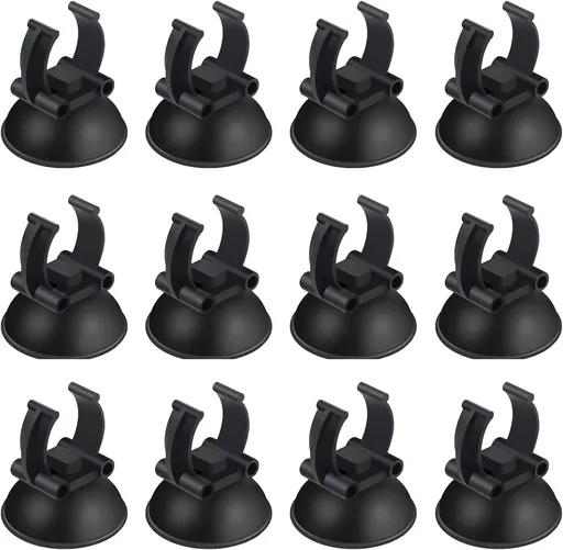 12 Pack Aquarium Suction Cups with Clip Black,for 1" Standard Aquarium Heater, Tubing Hose, Plant Fish Tank