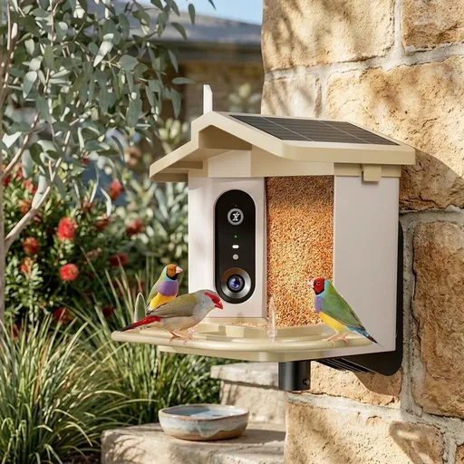 Smart Bird Feeder with 2K-4K Ultra HD AI Bird Recognition, Solar-Powered Outdoor Camera Feeder for Garden, Balcony, or Tree Mounting, Ideal for Bird Watching Enthusiasts and Backyard Wildlife Lovers (1080P, Khaki)