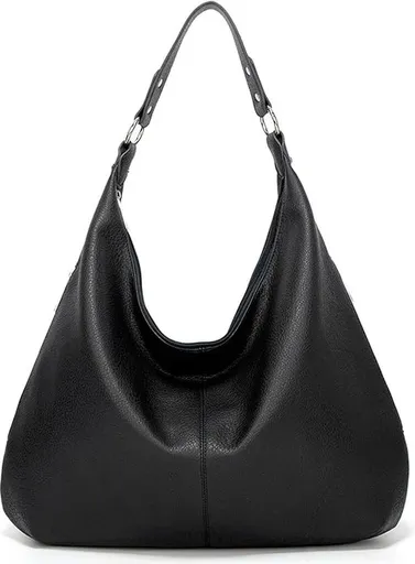 Womens Hobo Shoulder Bag, Soft PU Leather Large Capacity Handbag With Zipper And Adjustable Strap For Work Travel, Black, 48 x 35 cm